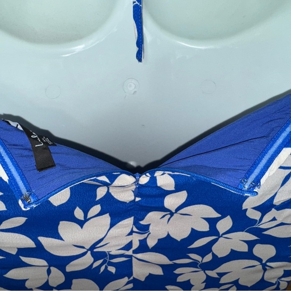 LULUS Show Off Time Blue Floral Print Ruched Halter Bodycon Dress Size XL NWT - Picture 4 of 13